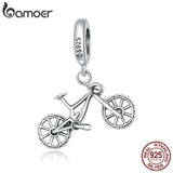 925 Silver Bike Shape Pendant Crystal Charms for Jewelry DIY Gift