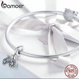 925 Silver Bike Shape Pendant Crystal Charms for Jewelry DIY Gift