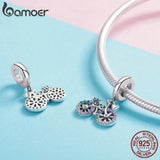 925 Silver Bike Shape Pendant Crystal Charms for Jewelry DIY Gift