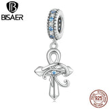 925 Sterling Silver Vintage Cross Charm Horus's eyes Hanging Belief Pendant