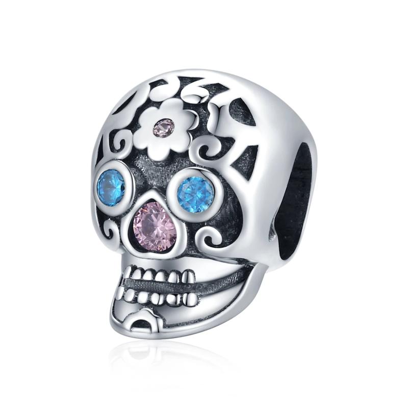 925 Sterling Spider Skull Guitar Charms Bead for DIY Bracelet EFC524