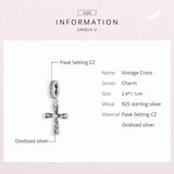 925 Sterling Silver Vintage Cross Pendant Charm for Bracelet or Necklace