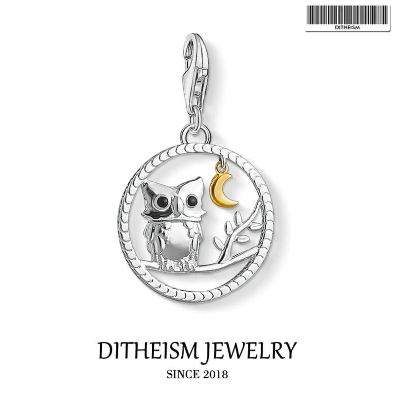 Owl Moon Charm Pendant 925 Sterling Silver Gift Women Girls