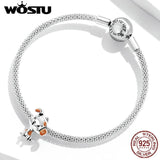 925 Sterling Silver Lively Dog Charm Bead Pendant