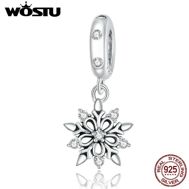 925 Silver Snowflake Crystal Charm Pendant for Women Jewelry