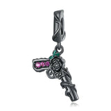 925 Silver Rose Pistol Vintage Pendant Butterfly Charms Women Jewelry