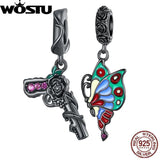 925 Silver Rose Pistol Vintage Pendant Butterfly Charms Women Jewelry
