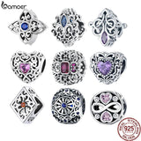 Vintage Pattern Charm 925 Sterling Silver Water Drop Bead Zirconium Charm