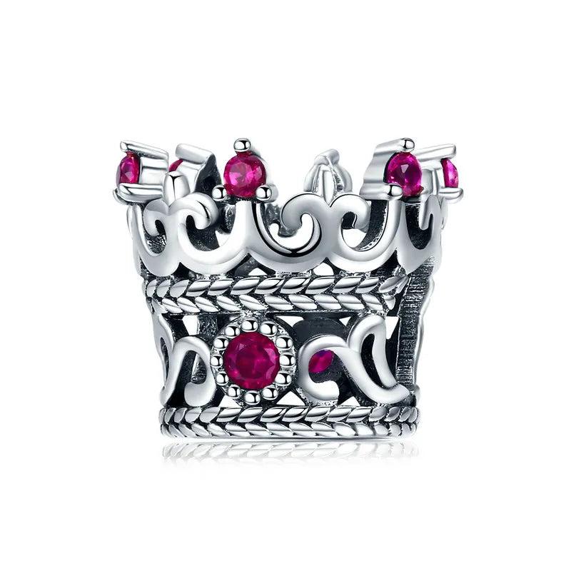 925 Silver Queen's Crown Pink CZ Beads Bracelet & Necklace