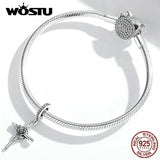 925 Sterling Silver Rose Vines Cross Charm Beads Fit Bracelet DIY Jewelry