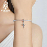 925 Sterling Silver Rose Vines Cross Charm Beads Fit Bracelet DIY Jewelry