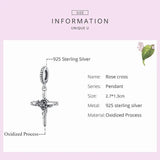925 Sterling Silver Rose Vines Cross Charm Beads Fit Bracelet DIY Jewelry