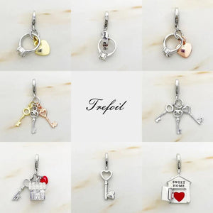 Heart Key Love Ring House Charms Pendant 925 Sterling Silver