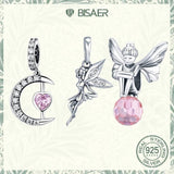 925 Silver Flower Fairy Angel Feather Pendant Charm Bracelet Jewelry
