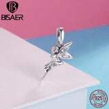 925 Silver Flower Fairy Angel Feather Pendant Charm Bracelet Jewelry