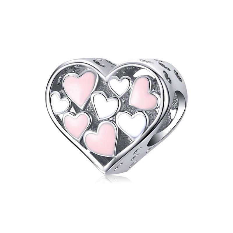 925 Silver Heart Cat Pendant Charm Bead DIY Bracelet Necklace Gift