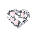 925 Silver Heart Cat Pendant Charm Bead DIY Bracelet Necklace Gift