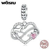 925 Silver Heart Cat Pendant Charm Bead DIY Bracelet Necklace Gift