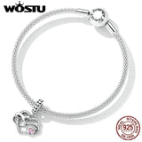 925 Silver Heart Cat Pendant Charm Bead DIY Bracelet Necklace Gift