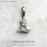Cat & Pearl Pendant Charm 925 Sterling Silver