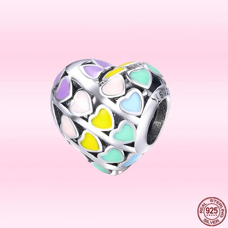 925 Silver Love Charms Colorful Heart Beads for Bracelets Bangle