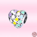 925 Silver Love Charms Colorful Heart Beads for Bracelets Bangle
