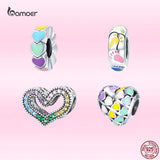 925 Silver Love Charms Colorful Heart Beads for Bracelets Bangle