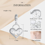 KALETINE 925 Silver Love Heart Charm Bracelet Necklace Zircon Love