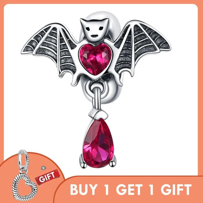 925 Sterling Silver Bat Charm Bead DIY Bracelet Bangle Jewelry