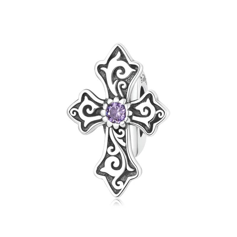 Vintage Pattern Cross Charm Bead Pendant for Women