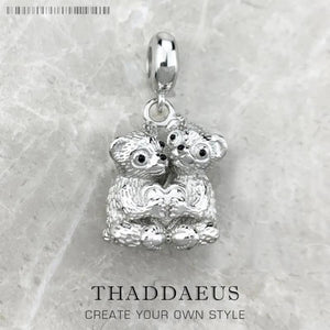 Sterling Silver Bear Couple Charm Pendant