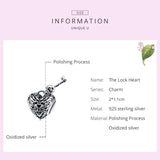 925 Silver Heart Lock Key Beads Charms Fit Bracelet Pendant Vintage CQC1447