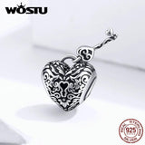 925 Silver Heart Lock Key Beads Charms Fit Bracelet Pendant Vintage CQC1447