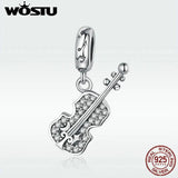 925 Sterling Silver Violin Guitar Bead Charms Pendant for Women Jewelry