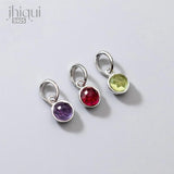 925 Sterling Silver Round Stone Charm Pendant for DIY Jewelry Making