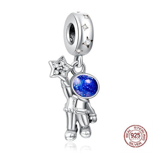 925 Silver Astronaut Animal Heart Charm Bracelet Bead