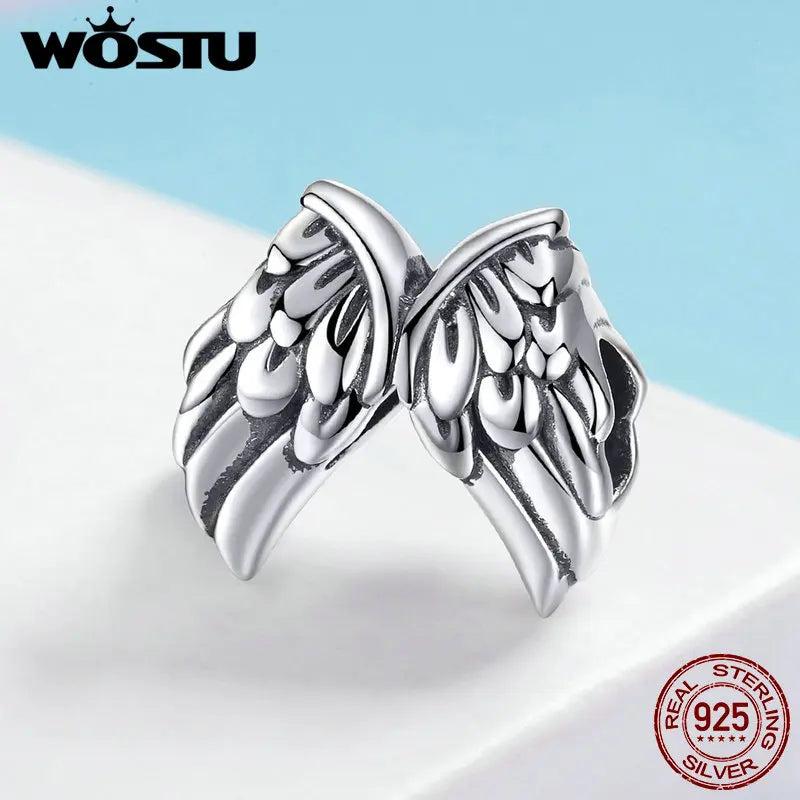 925 Sterling Silver Guardian Wings Beads Charm Bracelet Necklace Pendant