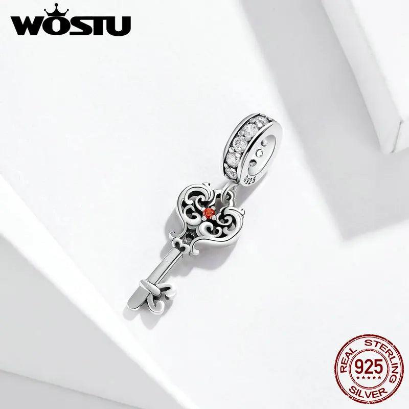 Heartslock Key Dangle Charm 925 Silver Beads DIY Bracelet Weeding Jewelry