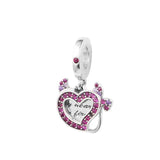 Valentine Devil Heart Double Dangle Bead 925 Silver DIY for Bracelets
