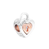 Valentine 2-tone Padlock Heart Bead 925 Silver DIY Fits European Bracelets