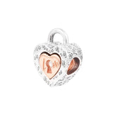 Valentine 2-tone Padlock Heart Bead 925 Silver DIY Fits European Bracelets