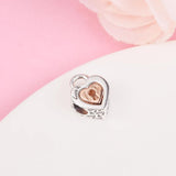 Valentine 2-tone Padlock Heart Bead 925 Silver DIY Fits European Bracelets