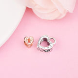 Valentine 2-tone Padlock Heart Bead 925 Silver DIY Fits European Bracelets
