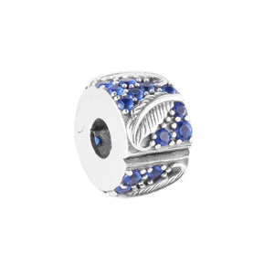 Spring Curved Feather & Pave Clip Charm Bead 925 Silver DIY