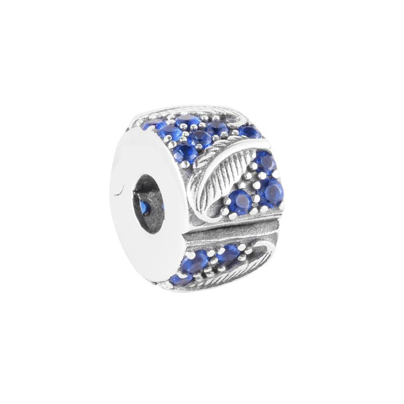 Spring Curved Feather & Pave Clip Charm Bead 925 Silver DIY