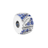 Spring Curved Feather & Pave Clip Charm Bead 925 Silver DIY