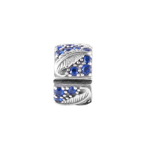 Spring Curved Feather & Pave Clip Charm Bead 925 Silver DIY