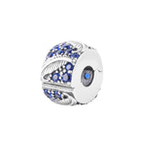 Spring Curved Feather & Pave Clip Charm Bead 925 Silver DIY