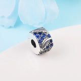 Spring Curved Feather & Pave Clip Charm Bead 925 Silver DIY