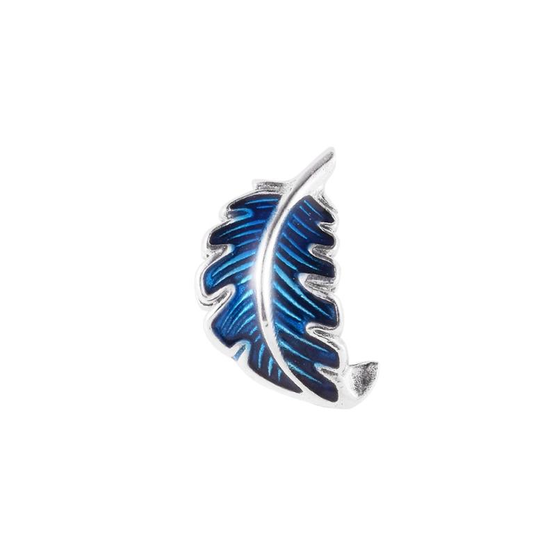 Spring Curved Feather Charm Bead 925 Silver DIY Fits for European Bracelet